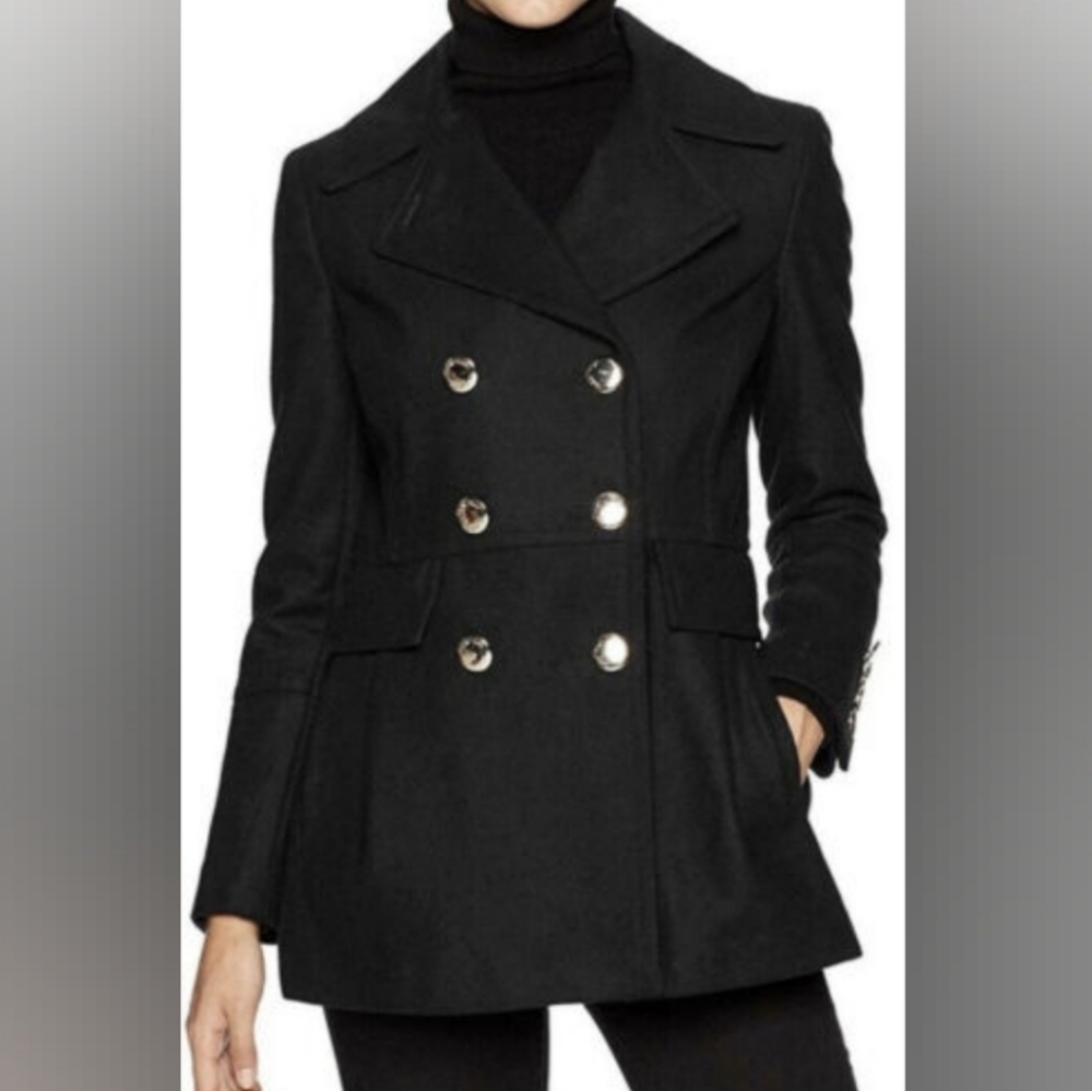 NWOT Calvin Klein Wool Blend Military Style Jacket in Black and Gold